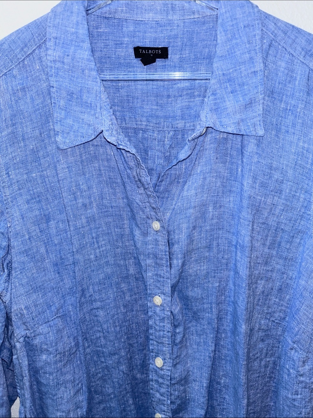 Talbots Plus Linen Sky Denim Blue Long-Sleeve Button-Down 2X in EUC